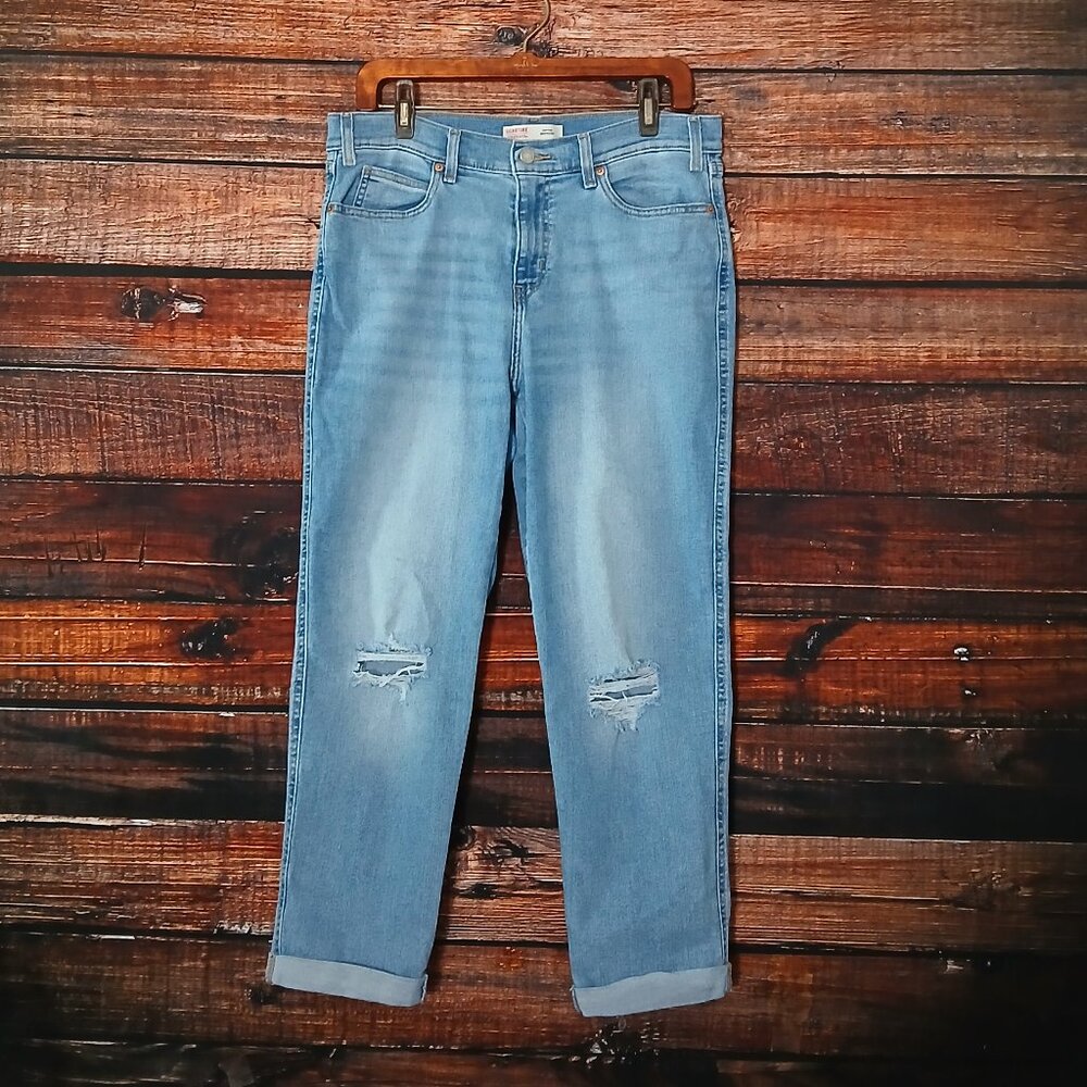 Signature Levi Jeans Size 8 High Rise Heritage Boyfriend Blue Denim Stretch Crop - Picture 2 of 10